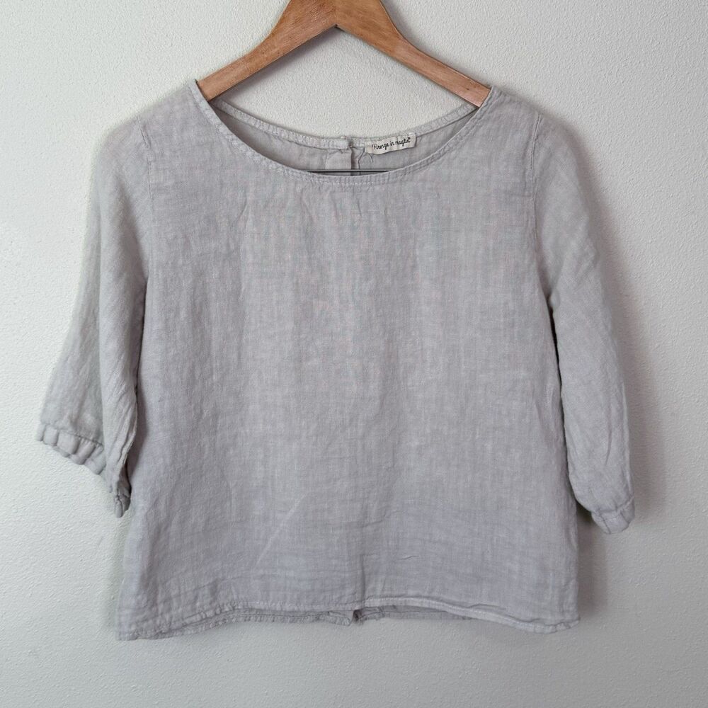 Firenze In Maglia Italian Linen Top Button Back Crop Coastal Cottage Neutral OS